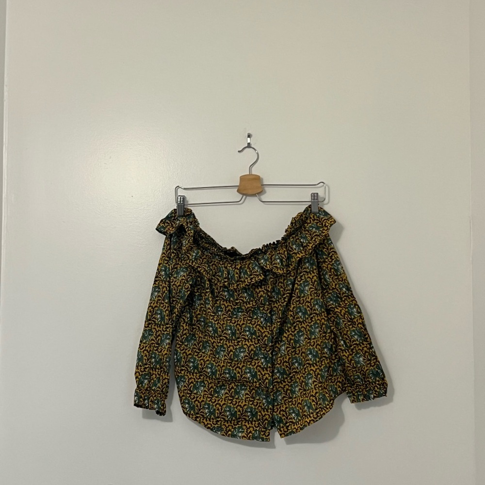 J. Crew Ratti Elephant Print Off-Shoulder Top